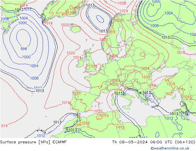 Presión superficial ECMWF jue 09.05.2024 06 UTC