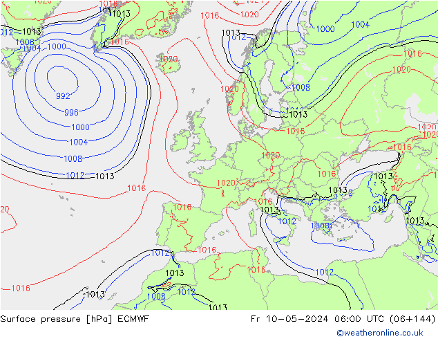 Presión superficial ECMWF vie 10.05.2024 06 UTC