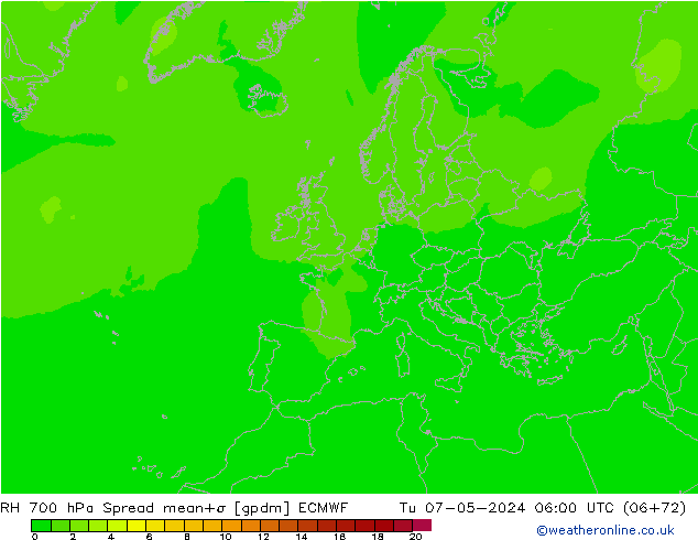 RH 700 hPa Spread ECMWF mar 07.05.2024 06 UTC