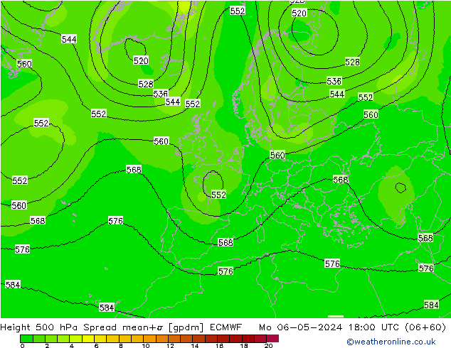 Height 500 hPa Spread ECMWF Mo 06.05.2024 18 UTC