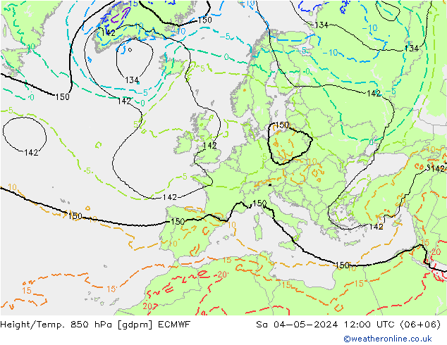 Height/Temp. 850 hPa ECMWF Sa 04.05.2024 12 UTC