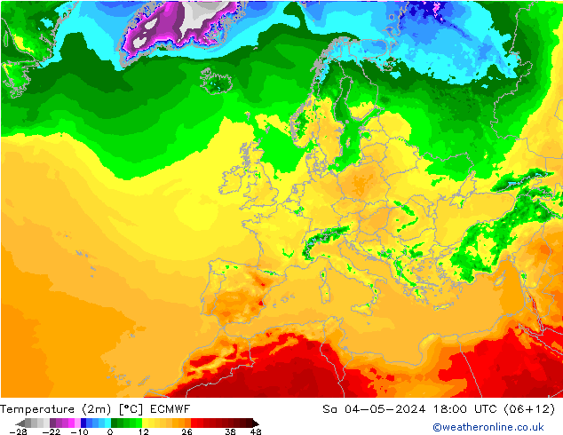 Temperature (2m) ECMWF Sa 04.05.2024 18 UTC