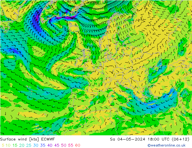 Vento 10 m ECMWF Sáb 04.05.2024 18 UTC