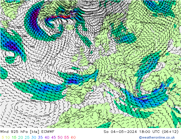 Vento 925 hPa ECMWF Sáb 04.05.2024 18 UTC