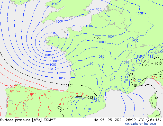 Bodendruck ECMWF Mo 06.05.2024 06 UTC