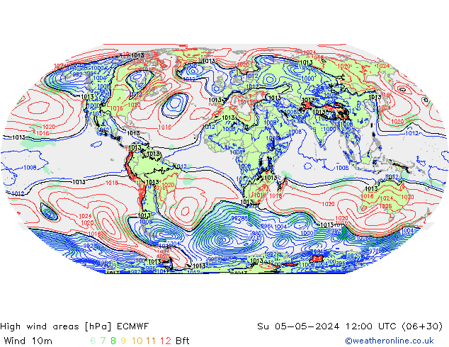High wind areas ECMWF dom 05.05.2024 12 UTC