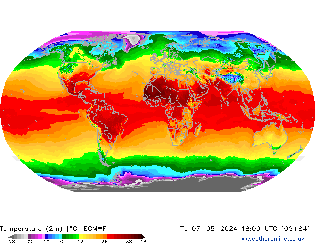 Temperature (2m) ECMWF Út 07.05.2024 18 UTC