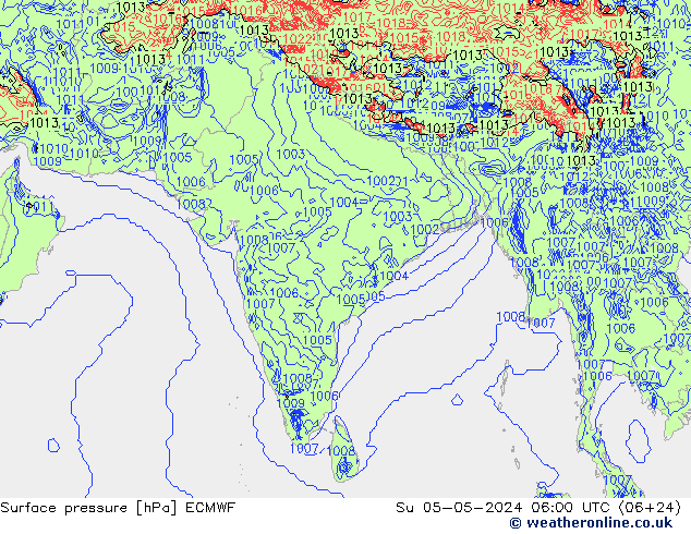 Pressione al suolo ECMWF dom 05.05.2024 06 UTC