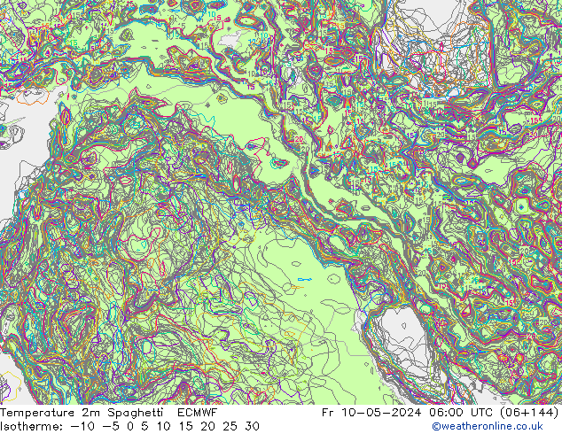 Temperatuurkaart Spaghetti ECMWF vr 10.05.2024 06 UTC