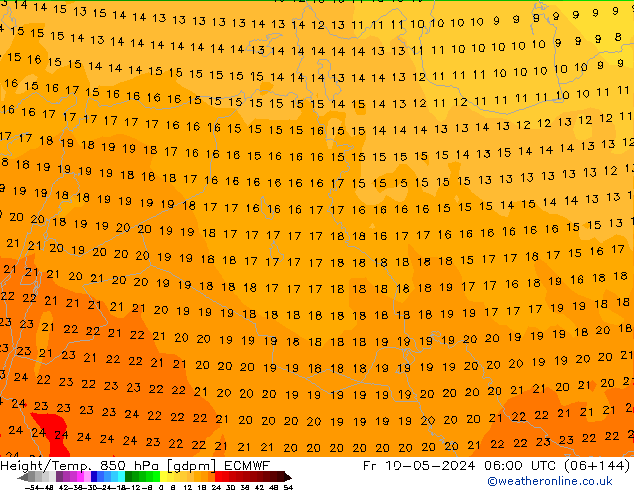 Hoogte/Temp. 850 hPa ECMWF vr 10.05.2024 06 UTC