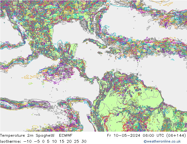 Temperature 2m Spaghetti ECMWF Fr 10.05.2024 06 UTC