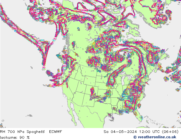 RH 700 hPa Spaghetti ECMWF Sa 04.05.2024 12 UTC