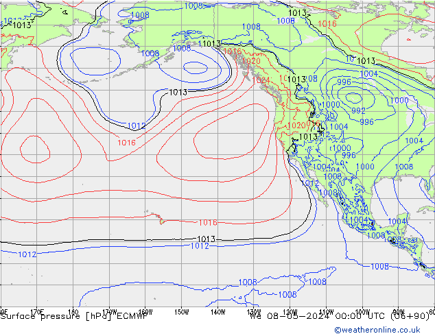 pressão do solo ECMWF Qua 08.05.2024 00 UTC