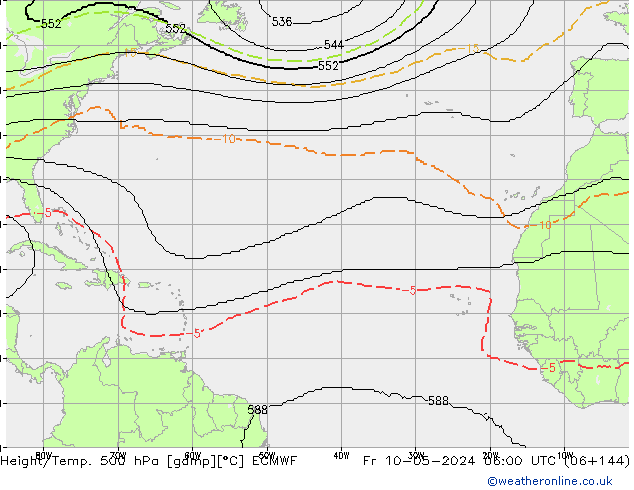 Height/Temp. 500 hPa ECMWF Fr 10.05.2024 06 UTC