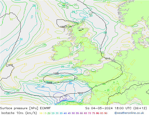 Isotachs (kph) ECMWF сб 04.05.2024 18 UTC