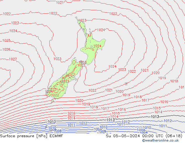 Presión superficial ECMWF dom 05.05.2024 00 UTC