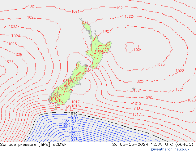 Presión superficial ECMWF dom 05.05.2024 12 UTC