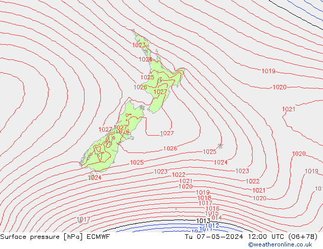 Surface pressure ECMWF Tu 07.05.2024 12 UTC