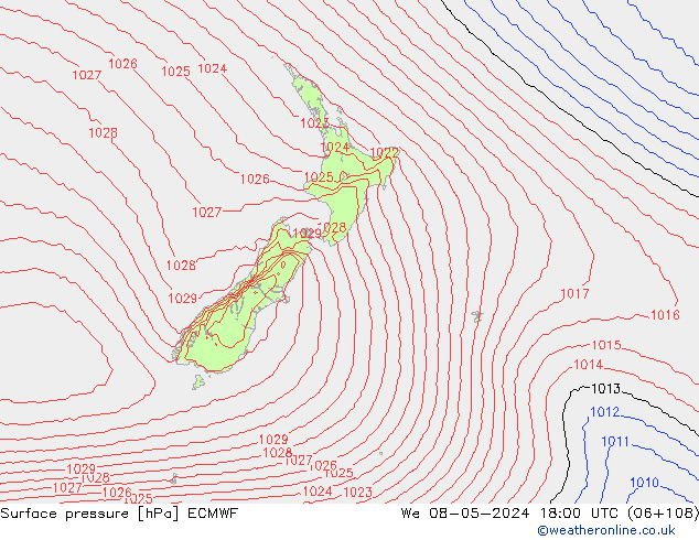 Presión superficial ECMWF mié 08.05.2024 18 UTC