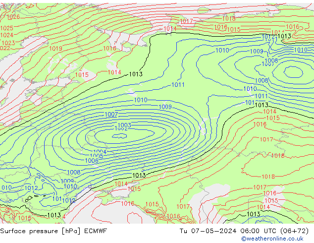 Atmosférický tlak ECMWF Út 07.05.2024 06 UTC
