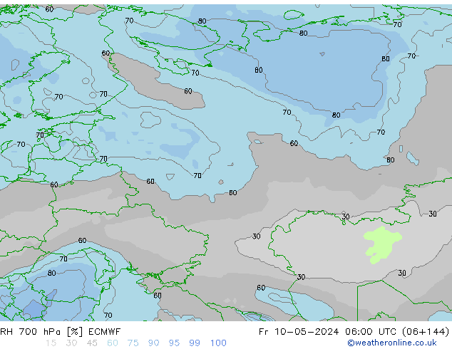 RH 700 гПа ECMWF пт 10.05.2024 06 UTC