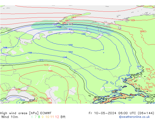 High wind areas ECMWF Pá 10.05.2024 06 UTC