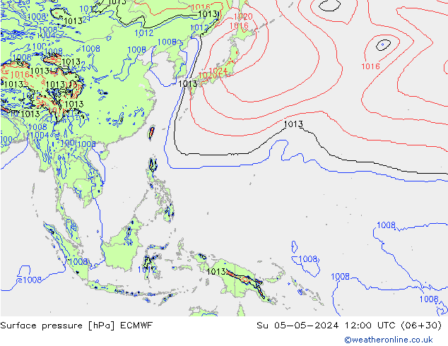 Atmosférický tlak ECMWF Ne 05.05.2024 12 UTC