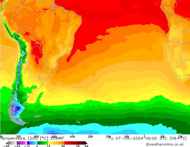 température (2m) ECMWF mar 07.05.2024 06 UTC