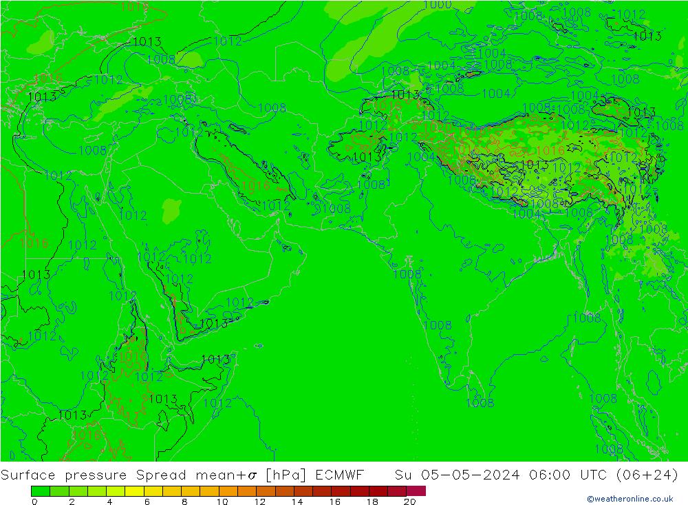 Atmosférický tlak Spread ECMWF Ne 05.05.2024 06 UTC