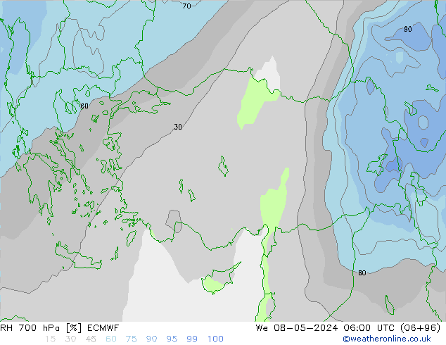 RH 700 hPa ECMWF We 08.05.2024 06 UTC