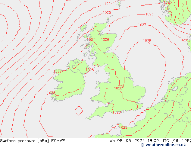 Surface pressure ECMWF We 08.05.2024 18 UTC