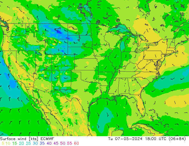 Surface wind ECMWF Tu 07.05.2024 18 UTC