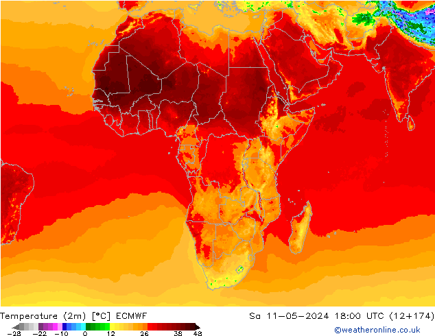 Temperatura (2m) ECMWF Sáb 11.05.2024 18 UTC