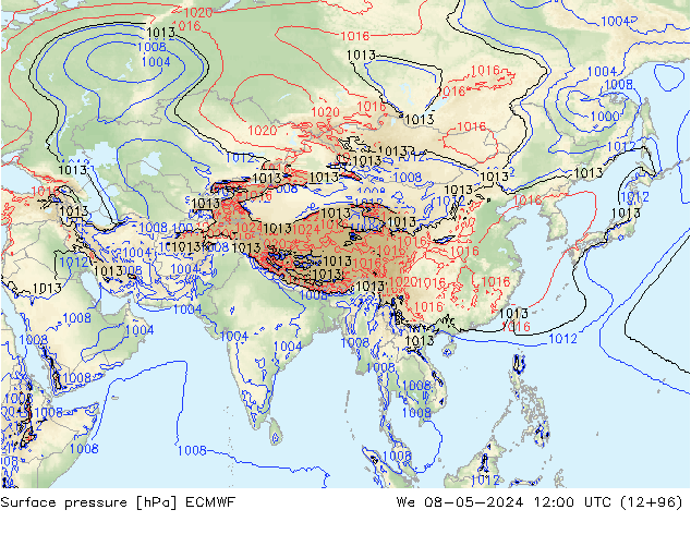 Surface pressure ECMWF We 08.05.2024 12 UTC