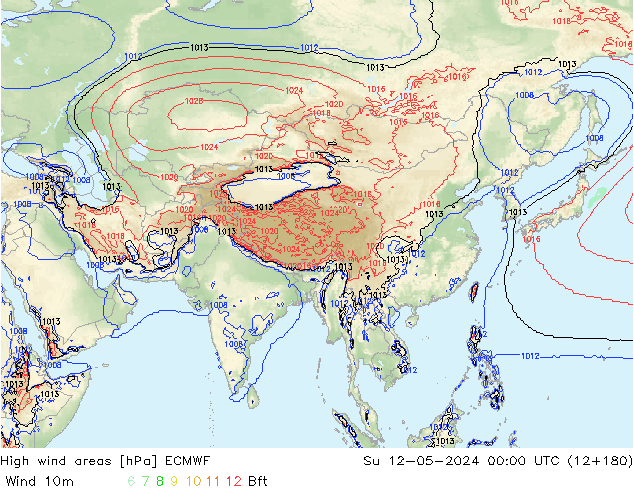 yüksek rüzgarlı alanlar ECMWF Paz 12.05.2024 00 UTC