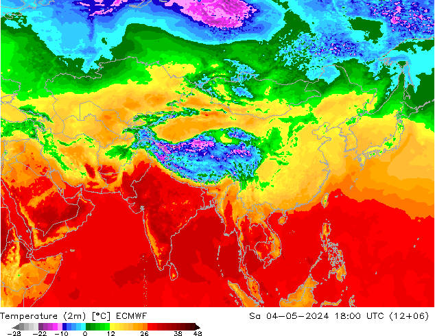 Temperatuurkaart (2m) ECMWF za 04.05.2024 18 UTC