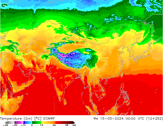 Temperature (2m) ECMWF St 15.05.2024 00 UTC