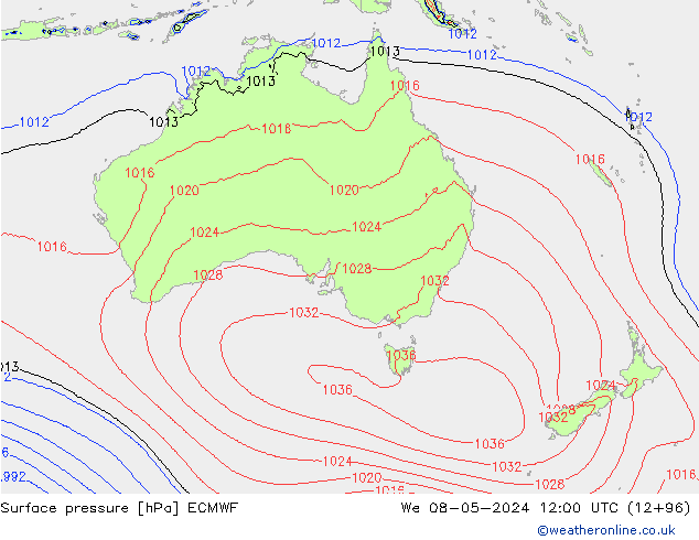 pressão do solo ECMWF Qua 08.05.2024 12 UTC