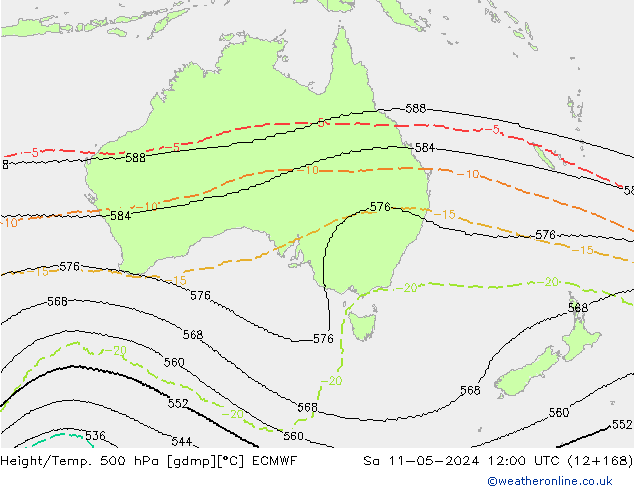 Height/Temp. 500 hPa ECMWF Sa 11.05.2024 12 UTC
