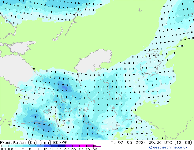 осадки (6h) ECMWF вт 07.05.2024 06 UTC