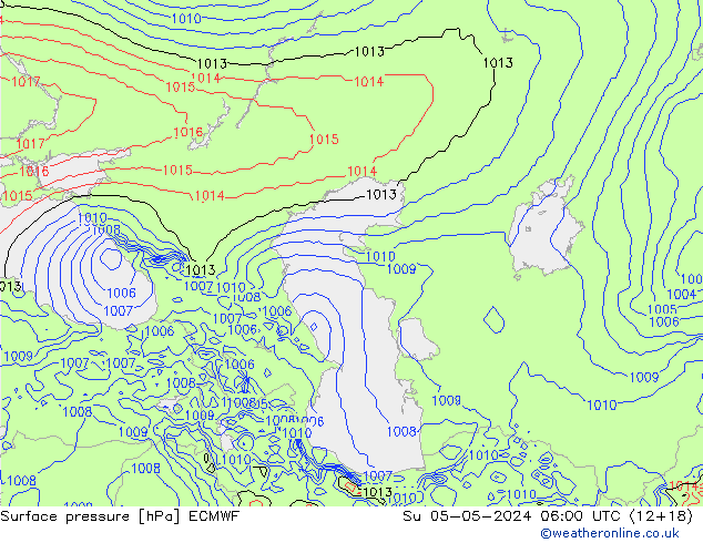 Atmosférický tlak ECMWF Ne 05.05.2024 06 UTC