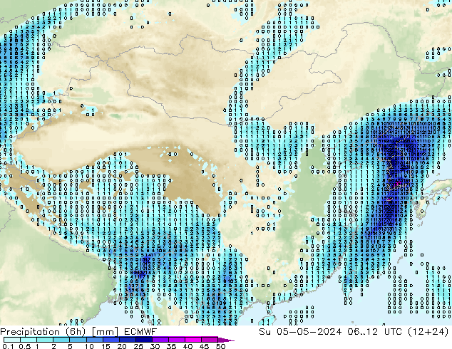 降水量 (6h) ECMWF 星期日 05.05.2024 12 UTC