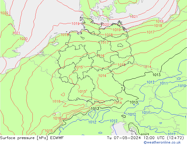 Surface pressure ECMWF Tu 07.05.2024 12 UTC