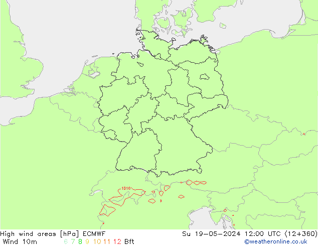 High wind areas ECMWF Su 19.05.2024 12 UTC