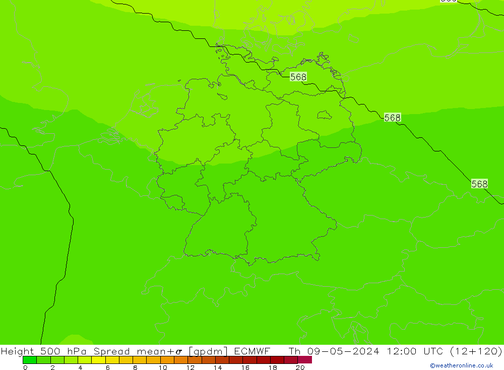 Height 500 hPa Spread ECMWF czw. 09.05.2024 12 UTC