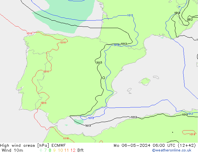 High wind areas ECMWF пн 06.05.2024 06 UTC