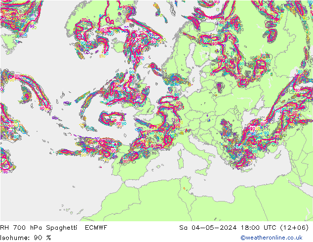RH 700 hPa Spaghetti ECMWF Sa 04.05.2024 18 UTC