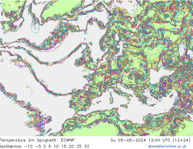 Temperatura 2m Spaghetti ECMWF dom 05.05.2024 12 UTC