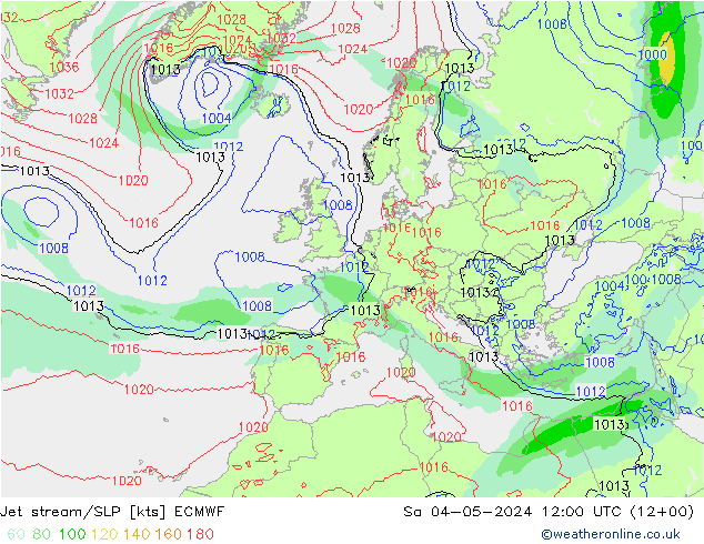 Polarjet/Bodendruck ECMWF Sa 04.05.2024 12 UTC