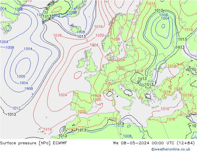 Surface pressure ECMWF We 08.05.2024 00 UTC